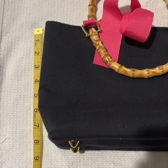 Keeks & Brie Navy Blue with Bright Pink Ribbon Handbag Satchel - Picture 9 of 11